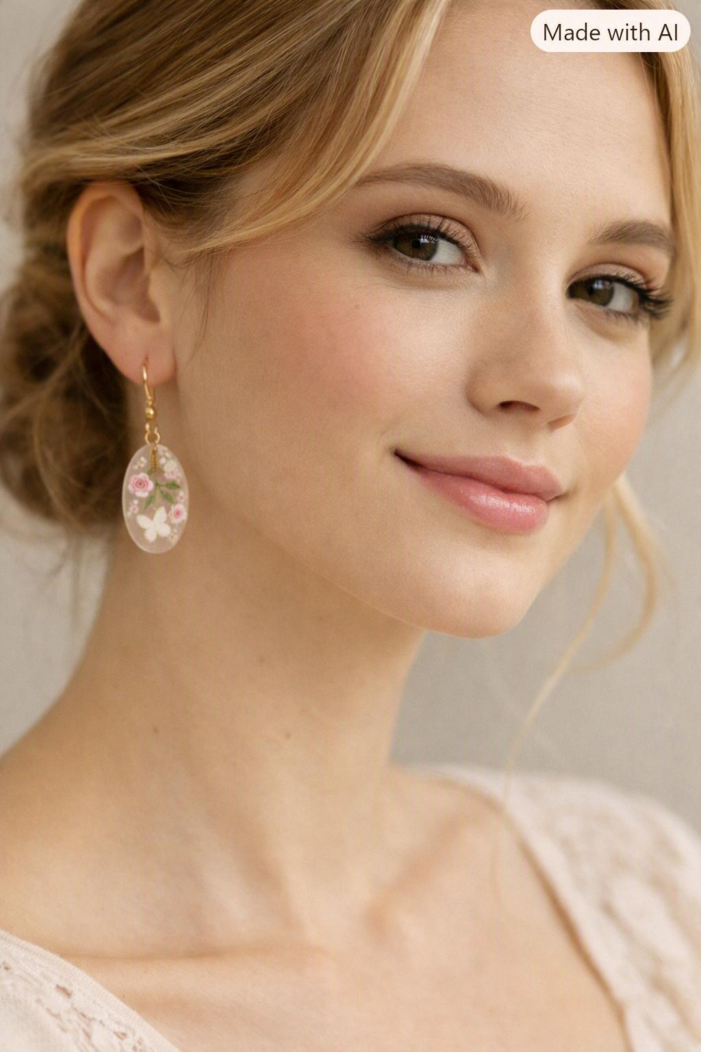 Oorhangers met bloemen en vlinder, Ear Wires with flowers and butterfly
